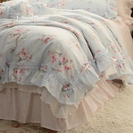 JullietteDream Romantic Lace Floral Duvet Cover Set with Ruffle Bed Sk