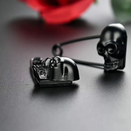 ZX Jewellery Black Matte Skull Brooch - Versatile Gothic Decoration