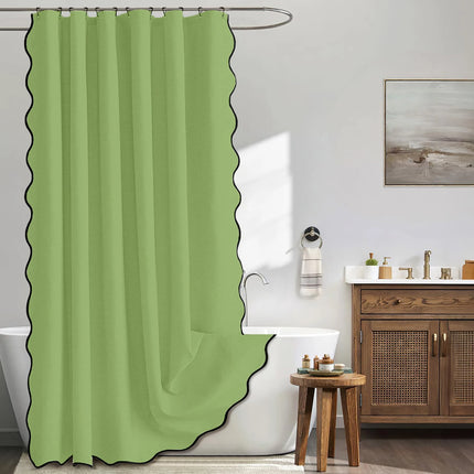 Waterproof Faux Linen Shower Curtain with Scalloped Edge – 14 Colours