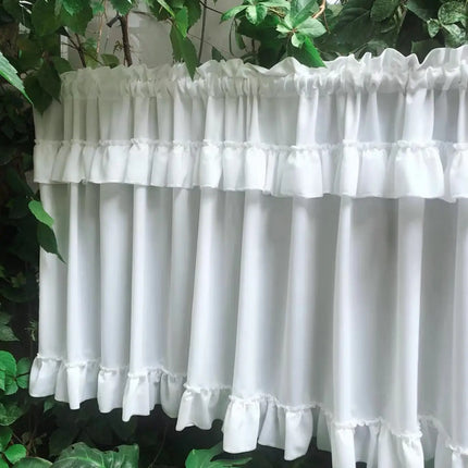 White Tulle Short Curtains with Double Cap Header