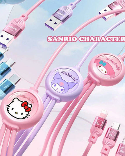 Sanrio Kuromi & Friends 3-In-1 Charging Cable - Adorable Anime Characters USB Cord for Huawei, iPhone, Xiaomi - Durable & Perfect for Gifting