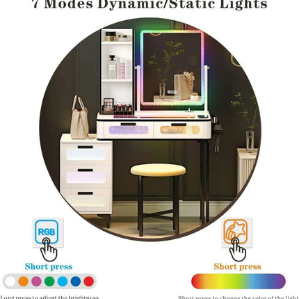 Luxurious LED-Integrated Glass Makeup Organizer with Charging Station