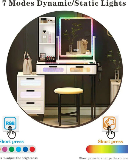 Luxurious LED-Integrated Glass Makeup Organizer with Charging Station