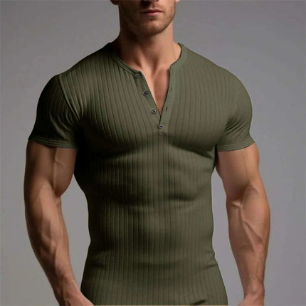 Men's Slim Fit V-Neck T-Shirt for Summer Running and Fitness Activities
