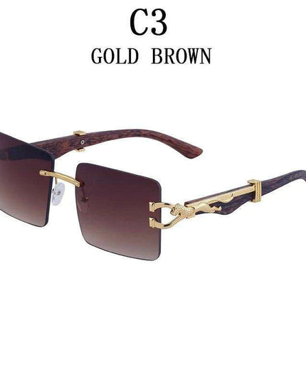 Retro Rimless Sunglasses with Wood Finish and UV Protection