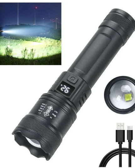 High Strong Power Led Flashlights 2000LM Tactical Torch with Display Light USB Charging Camping Fishing Emergency Zoom Lantern