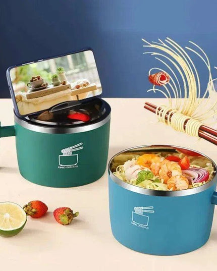 Charming 1000ml Insulated Stainless Steel Ramen Bowl with Lid & Handle - Ideal for Soups, Salads, and Breakfast Favorites