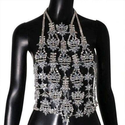 Crystal Rhinestone Bralette with Chic Geometric Body Chain