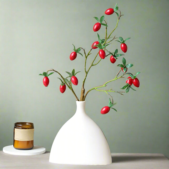 Festive Red Pomegranate Floral Branch with Lush Greenery