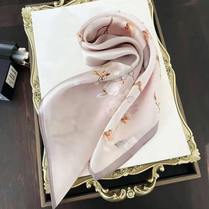 100% Natural Silk Square Scarf – Elegant Print Bandana, 53x53 cm