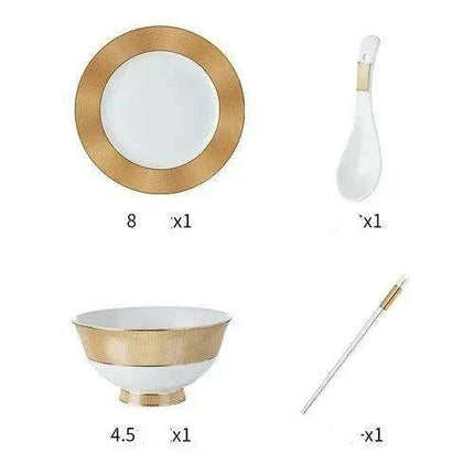 Luxurious Japanese Dining Set with Elegant Gold Ceramic Utensils for Elevated Mealtime Experience