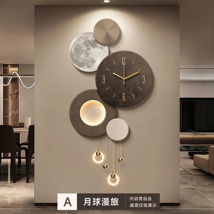 Luxury LED Wall Light with Lunar Clock & 3D Sandstone Design