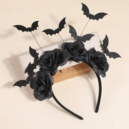 1 Piece Halloween Party Headband - Cute Witch Hat with Black Artificial Flowers, gothic Bat Clip, Dark Role-Playing Accessory 1-piece-halloween-party-headband-cute-witch-hat-with-black-artificial-flowers-gothic-bat-clip-dark-role-playing-accessory