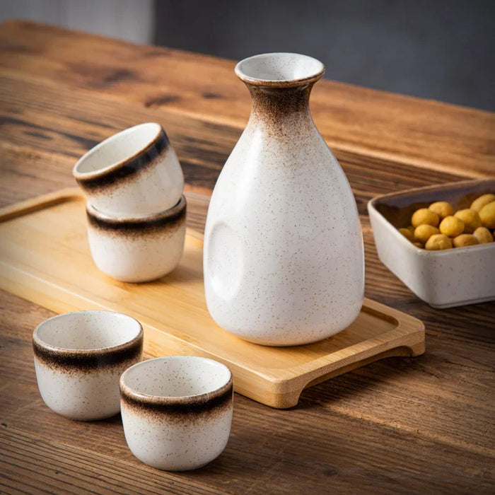 Japanese Ceramic Sake Serving Set with Elegant Cups