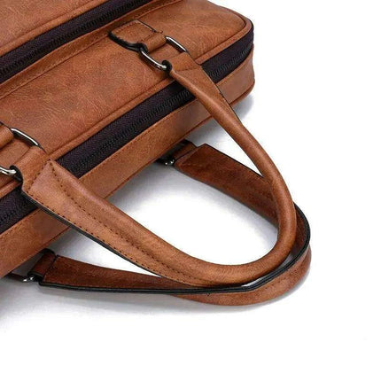 Elegant Waterproof PU Leather Laptop Briefcase with Adjustable Shoulder Strap and Ample Storage