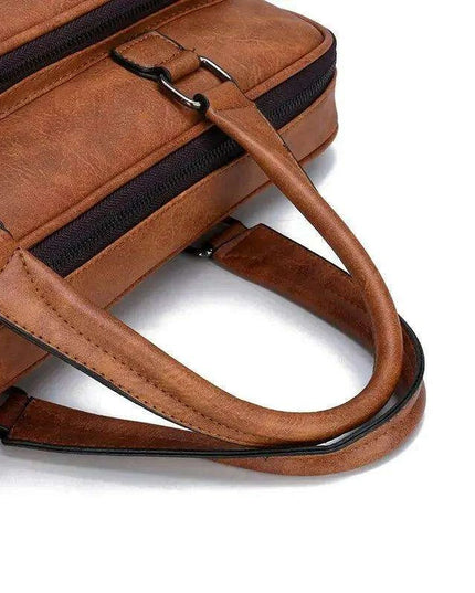 Elegant Waterproof PU Leather Laptop Briefcase with Adjustable Shoulder Strap and Ample Storage