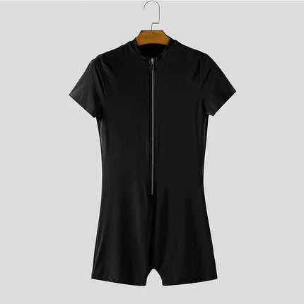 OG Waves Men's Deep V Zipper Bodysuit - Breathable Elastic Gym Romper