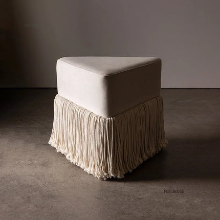 Velvet Ottoman Footstool — Upholstered Fringe Bench & Shoe Stool