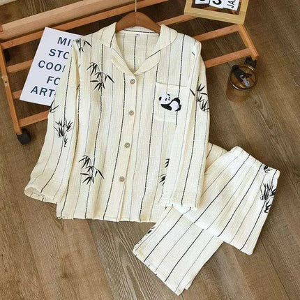 Japanese Crepe Cotton Women's Long Sleeve Pajama Set - Luxurious Sleepwear for Ladies