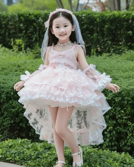 Fairy Tale Pink Lace Floral Dress for Baby Girls