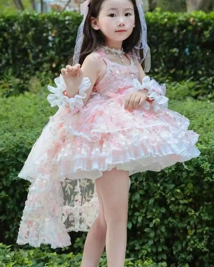 Fairy Tale Pink Lace Floral Dress for Baby Girls