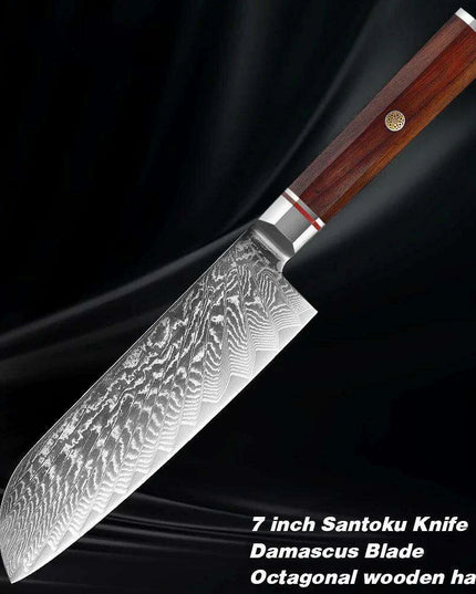 Luxurious 7-Piece Damascus Steel Knife Set with Artisan Rosewood Handles