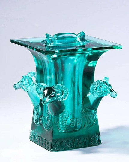 Exquisite Crystal Jewelry Box with Elegant Four Goat Zun Lid
