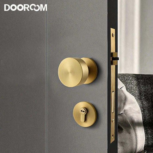 Whisper Brass Room Door Handle with Circular Lock - Premium Brass Lock Handle Knob for Stylish Interior Spaces