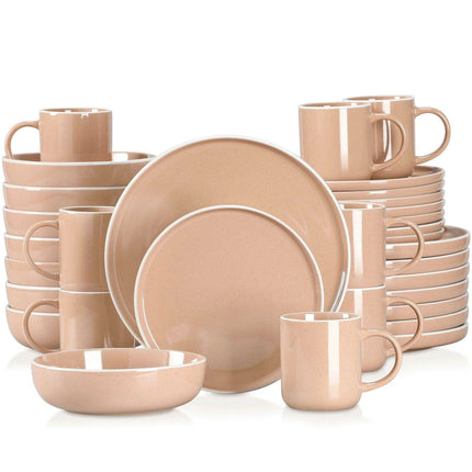 Apricot Elegance: Sesame Glazed Stoneware Dinnerware Set - 16/32/48 Piece Collection of Plates, Bowls, and Mugs