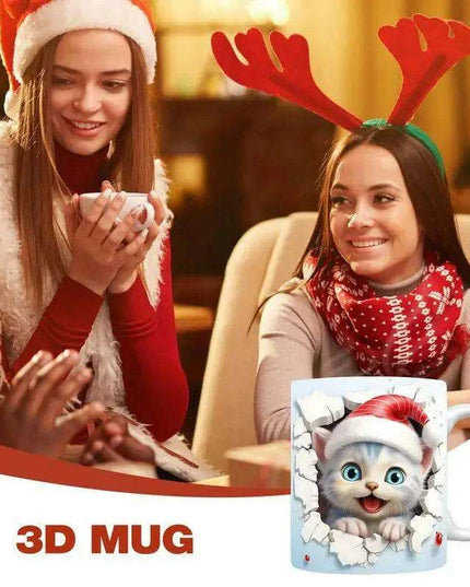 Charming 3D Cat Enthusiast's Ceramic Mug with Enchanting Feline Artwork and Peaceful Scenery