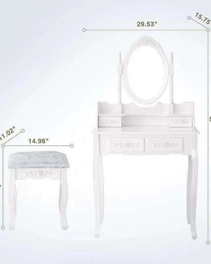 Chic White Vanity Set with Adjustable Mirror and Ample Storage Drawers