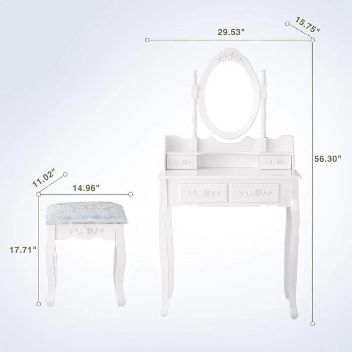 Chic White Vanity Set with Adjustable Mirror and Ample Storage Drawers
