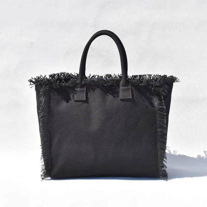 Personalized Trendy Fringed Canvas Tote with Stylish Ruffles