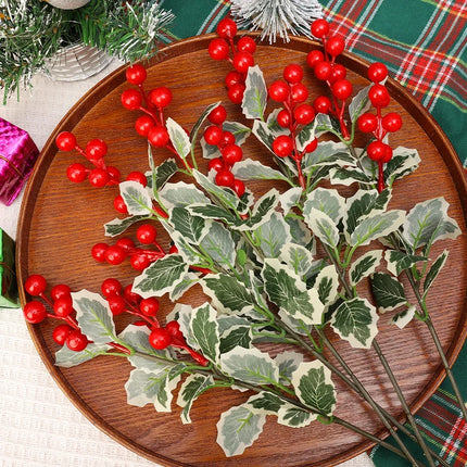 Christmas Red Berry Branch Articifial Holly Berry Green Leave DIY Wreath Xmas Tree Ornament Christmas New Year Party Decoration christmas-red-berry-branch-articifial-holly-berry-green-leave-diy-wreath-xmas-tree-ornament-christmas-new-year-party-decoration