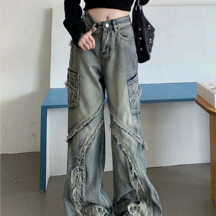 Fringe Patchwork Women's Cargo Trousers - Customizable for Wholesale Options
