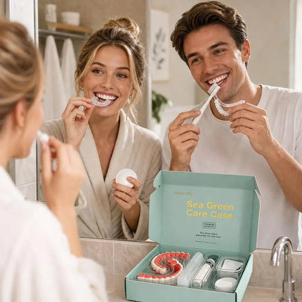 Sanwu Portable Denture Care Set - 6 Piece Travel Organizer with Cleani