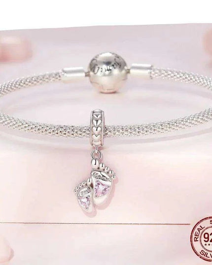 Eternal Bond: 925 Sterling Silver Baby Footprint Heart Charm Pendant
