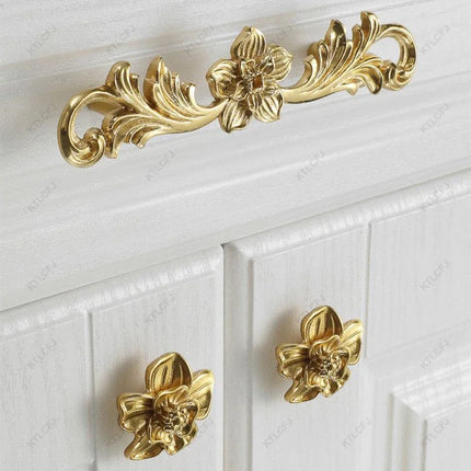 Luxury Pure Copper Floral Cabinet & Drawer Handle