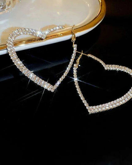 Vibrant Heart-Shaped Crystal Drop Earrings - Dazzling Rhinestone Statement Jewelry for Women with Bold Oversized Charm