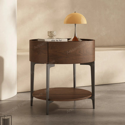 Artisanique Multifunctional Industrial Nightstand with Storage Drawer