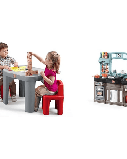 Creative Playtime Table and Chair Set for Kids in Gray and Red