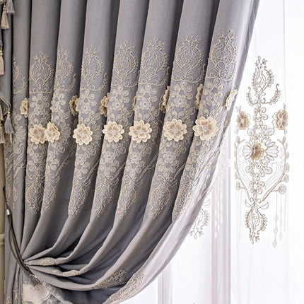 BUY YEAR Luxury Chenille Embroidery Grey Valance Curtains - Blackout &