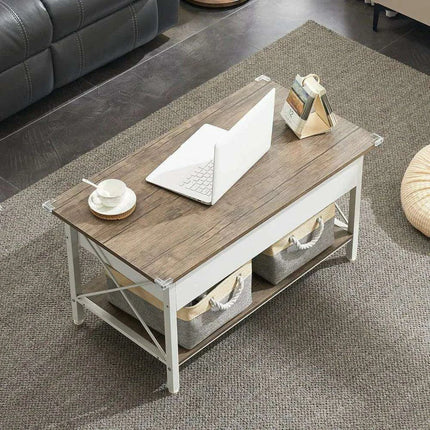 Modern Lift Top Coffee Table with Hidden Storage and Fabric Organizers - Elegant Dark Walnut Finish