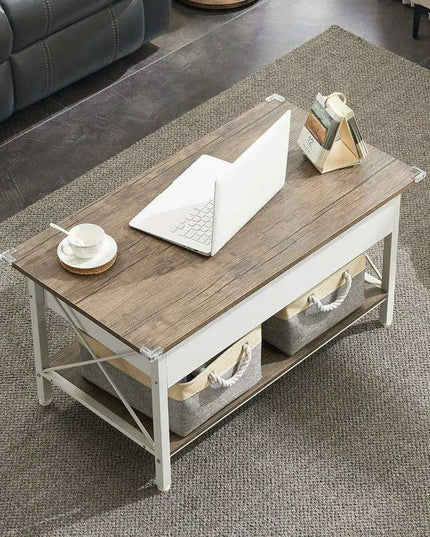 Modern Lift Top Coffee Table with Hidden Storage and Fabric Organizers - Elegant Dark Walnut Finish