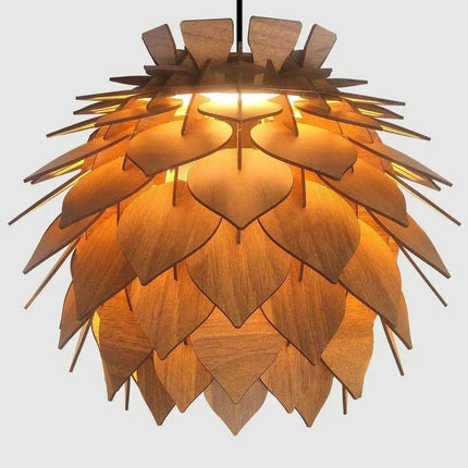 Lotus-Inspired Walnut Pendant Chandelier Light Fixture