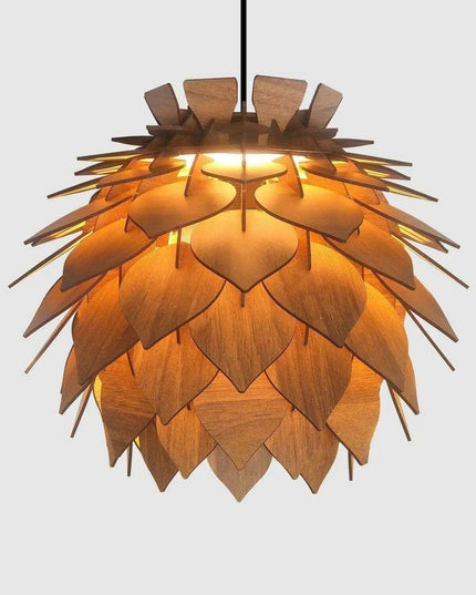 Lotus-Inspired Walnut Pendant Chandelier Light Fixture