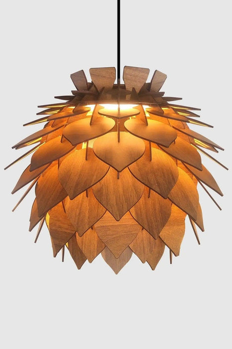 Lotus-Inspired Walnut Pendant Chandelier Light Fixture
