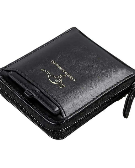 Men's Sophisticated Genuine Leather RFID Zipper Wallet - Multifunctional Business Card Holder with Coin Pocket