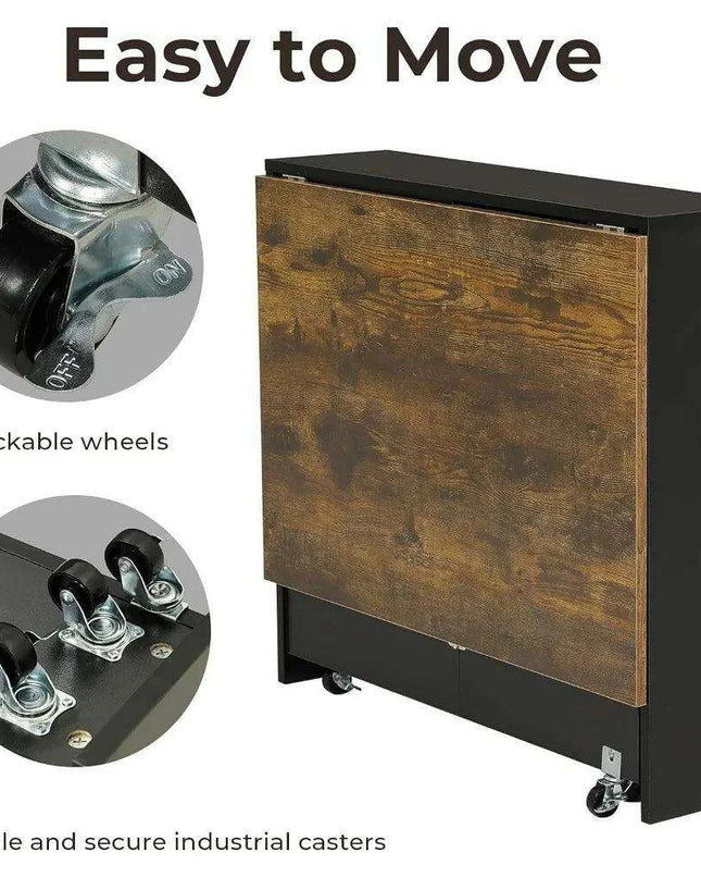 Convertible Modern Dining Table with Wheels, Drawer, and Double Layer Storage