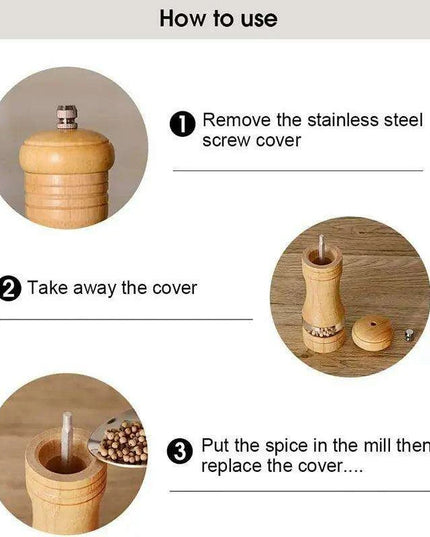 Vintage Handcrafted Wooden Spice Mill Set - 6-Inch Gourmet Salt and Pepper Grinders